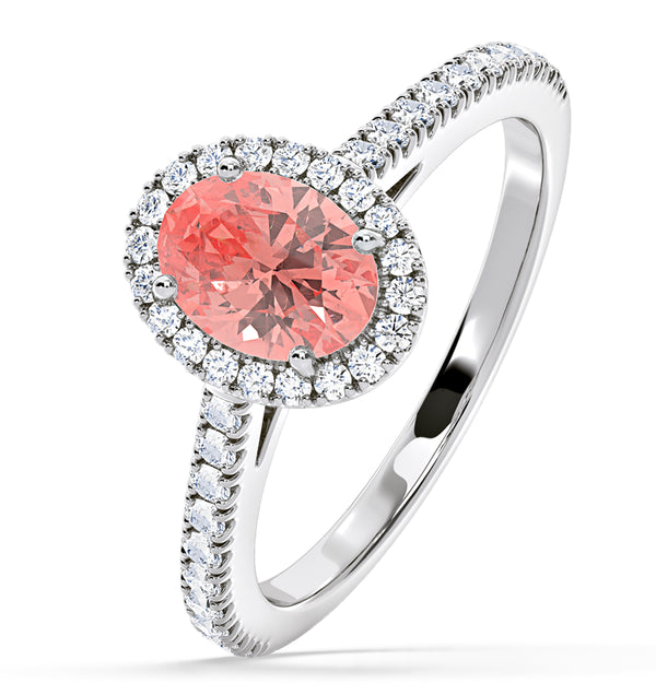 Georgina Pink Lab Diamond Oval Halo 1.60ct Ring in 18K White Gold - Elara Collection